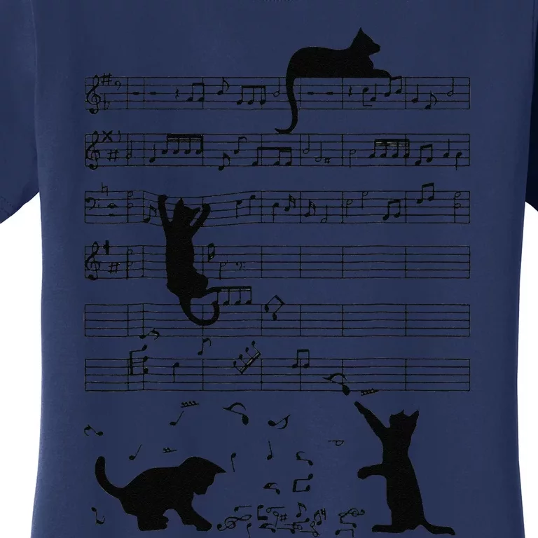 Funny Black Cat Climbing Playing Sheet Music Note Lover Cat Women's T-Shirt