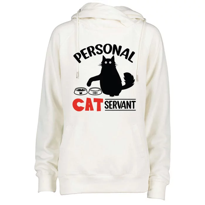 Funny Black Cat Personal Cat Servant Womens Funnel Neck Pullover Hood