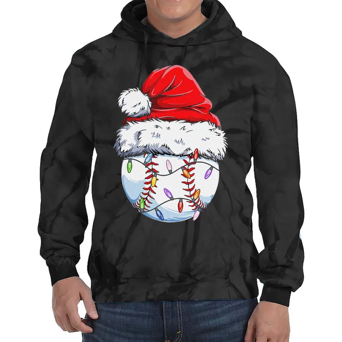 Funny Baseball Christmas Santa Hat Funny Baseball Xmas Holiday Tie Dye Hoodie