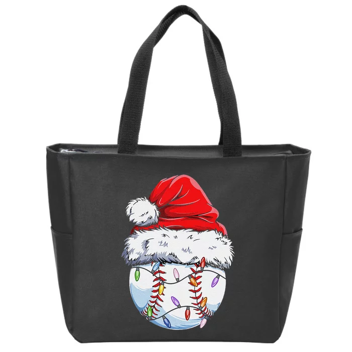 Funny Baseball Christmas Santa Hat Funny Baseball Xmas Holiday Zip Tote Bag