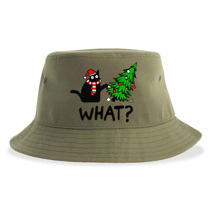 Funny Black Cat Gift Pushing Christmas Tree Over Cat What Sustainable Bucket Hat