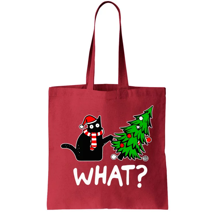 Funny Black Cat Gift Pushing Christmas Tree Over Cat What Tote Bag