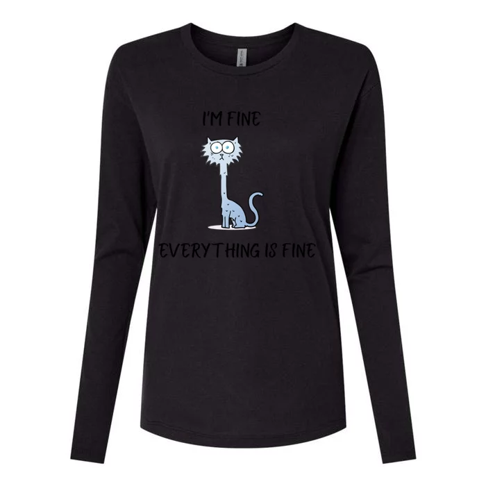 Funny Blue Cat Gift I'am Fine Everything Is Fine Gift Womens Cotton Relaxed Long Sleeve T-Shirt