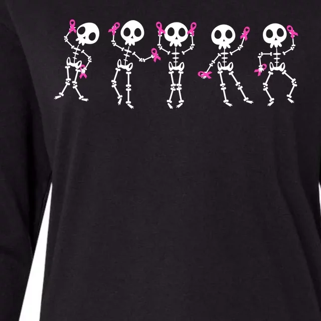 Funny Breast Cancer Awareness Dancing Halloween Skeletons Womens Cotton Relaxed Long Sleeve T-Shirt