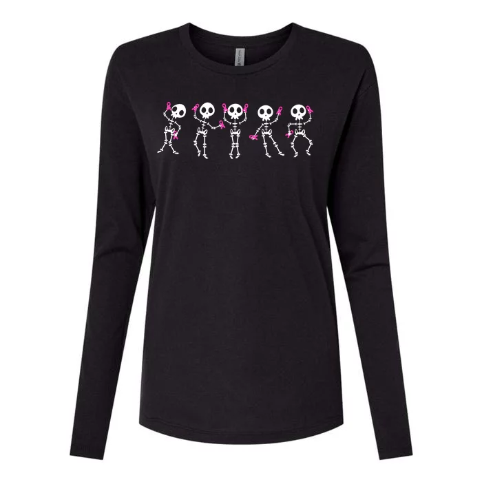 Funny Breast Cancer Awareness Dancing Halloween Skeletons Womens Cotton Relaxed Long Sleeve T-Shirt