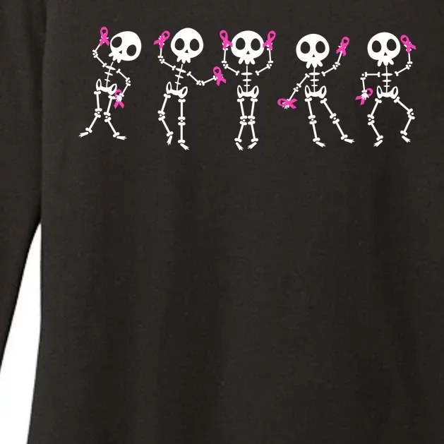 Funny Breast Cancer Awareness Dancing Halloween Skeletons Womens CVC Long Sleeve Shirt