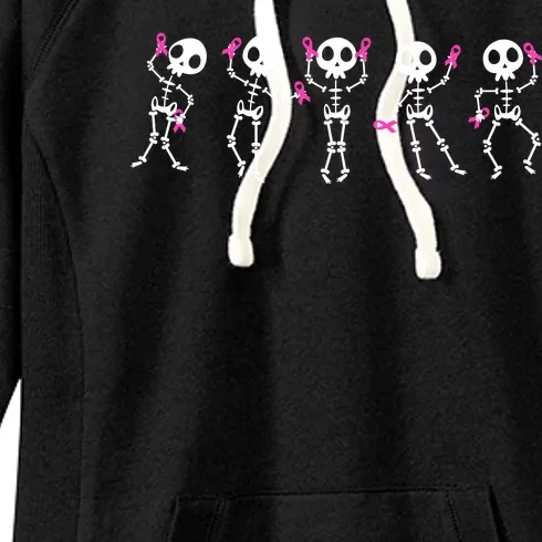 Funny Breast Cancer Awareness Dancing Halloween Skeletons Women's Fleece Hoodie