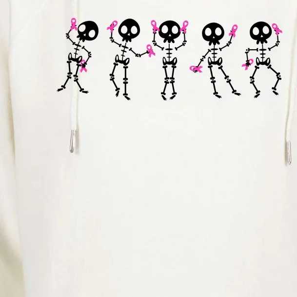 Funny Breast Cancer Awareness Dancing Halloween Skeletons Womens Funnel Neck Pullover Hood