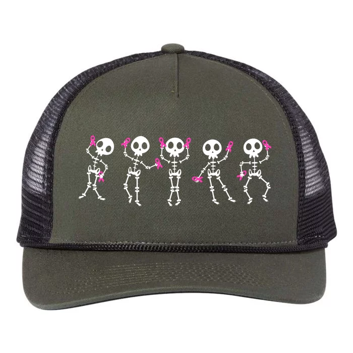 Funny Breast Cancer Awareness Dancing Halloween Skeletons Retro Rope Trucker Hat Cap