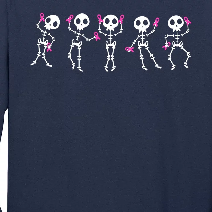 Funny Breast Cancer Awareness Dancing Halloween Skeletons Tall Long Sleeve T-Shirt