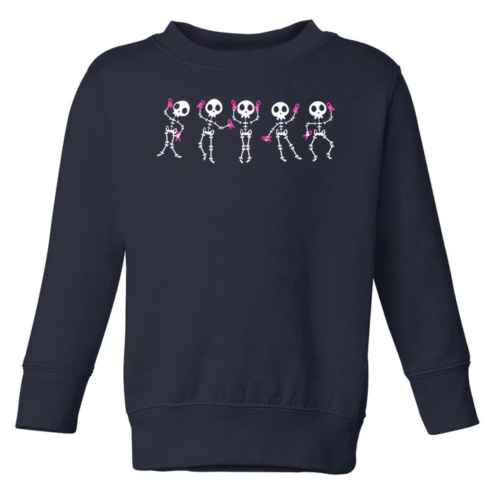 Funny Breast Cancer Awareness Dancing Halloween Skeletons Toddler Sweatshirt