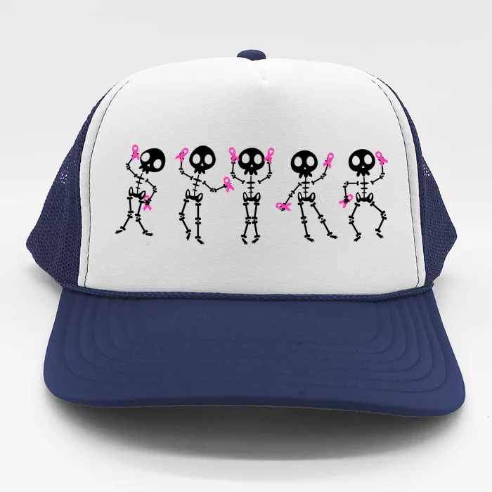 Funny Breast Cancer Awareness Dancing Halloween Skeletons Trucker Hat