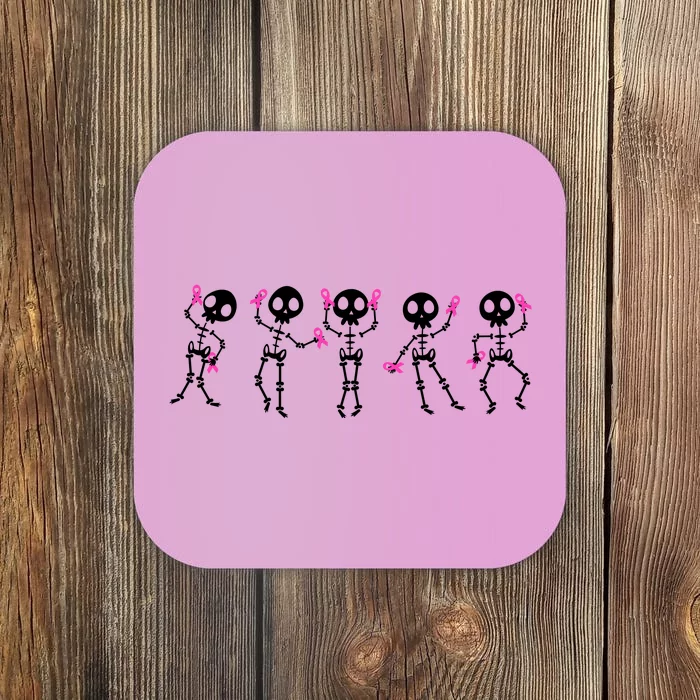 Funny Breast Cancer Awareness Dancing Halloween Skeletons Coaster