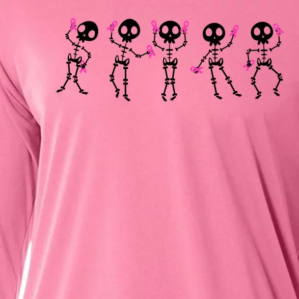 Funny Breast Cancer Awareness Dancing Halloween Skeletons Cooling Performance Long Sleeve Crew