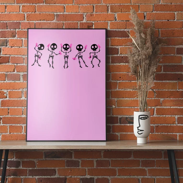 Funny Breast Cancer Awareness Dancing Halloween Skeletons Poster