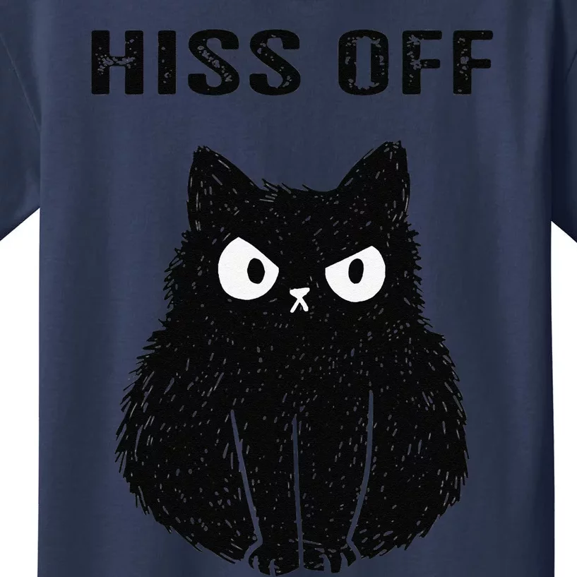 Funny Black Cat Hiss Off Meow Cat Kids T-Shirt