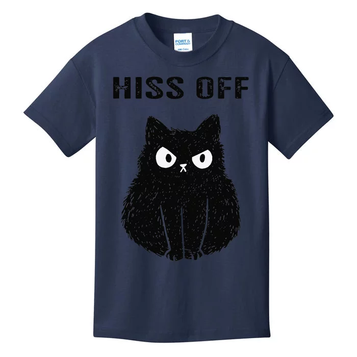 Funny Black Cat Hiss Off Meow Cat Kids T-Shirt