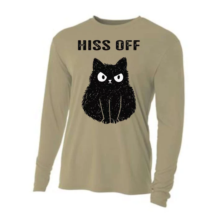 Funny Black Cat Hiss Off Meow Cat Cooling Performance Long Sleeve Crew