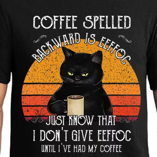 Funny Black Cat Coffee Spelled Backwards Is Eeffoc Pajama Set