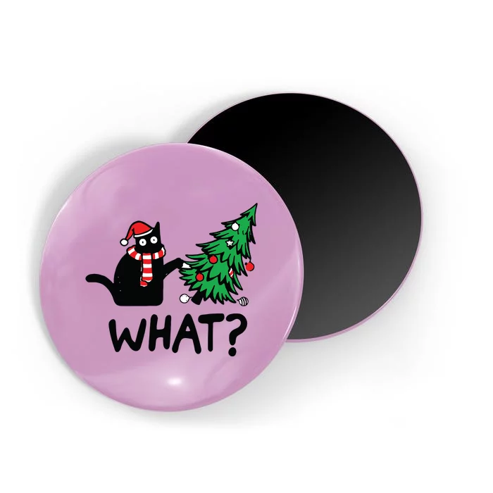 Funny Black Cat Gift Pushing Christmas Tree Over Cat What Magnet