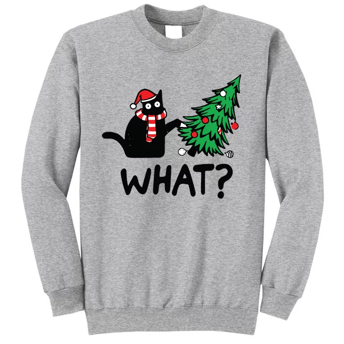 Funny Black Cat Gift Pushing Christmas Tree Over Cat What Sweatshirt