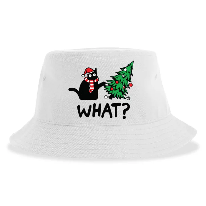 Funny Black Cat Gift Pushing Christmas Tree Over Cat What Sustainable Bucket Hat