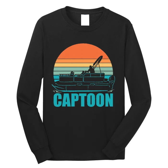 Funny Boating Captoon Pontoon Tritoon Captain Pontoon Boat Long Sleeve ...