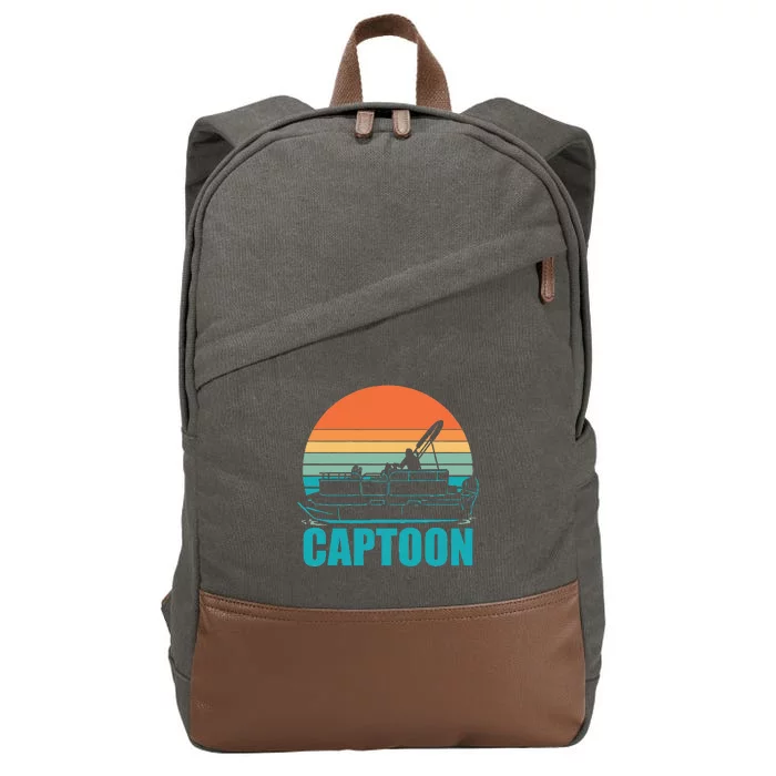 Funny Boating Captoon Pontoon Tritoon Captain Pontoon Boat Cotton Canvas Backpack