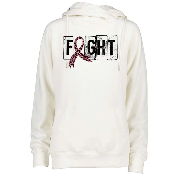 Fight Breast Cancer Awareness Leopard Ribbon Womens Funnel Neck Pullover Hood