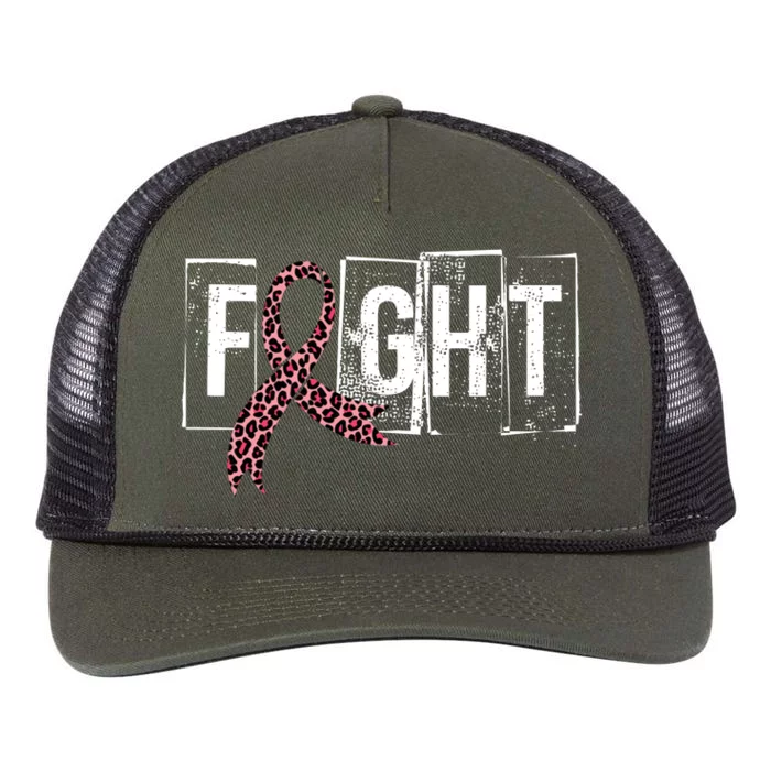 Fight Breast Cancer Awareness Leopard Ribbon Retro Rope Trucker Hat Cap