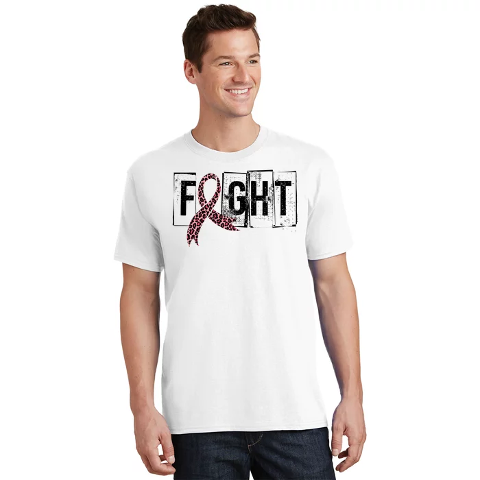 Fight Breast Cancer Awareness Leopard Ribbon T-Shirt