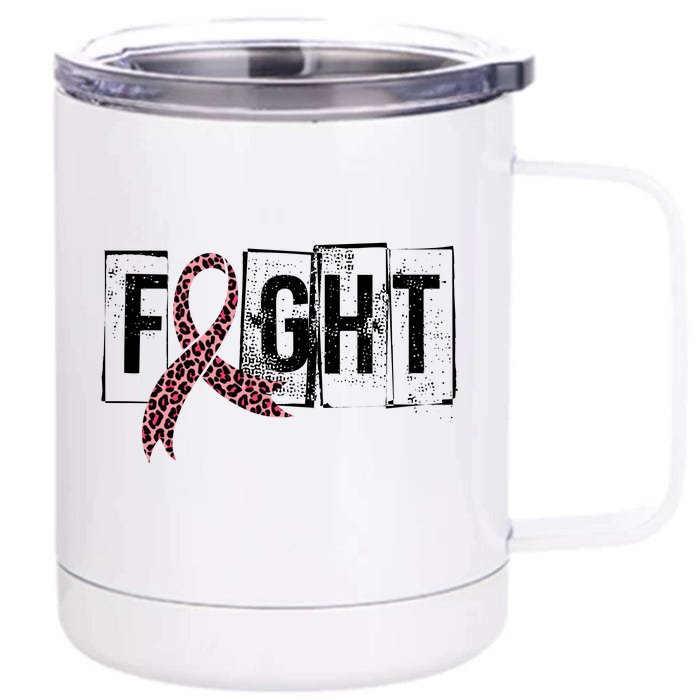 Fight Breast Cancer Awareness Leopard Ribbon Front & Back 12oz Stainless Steel Tumbler Cup