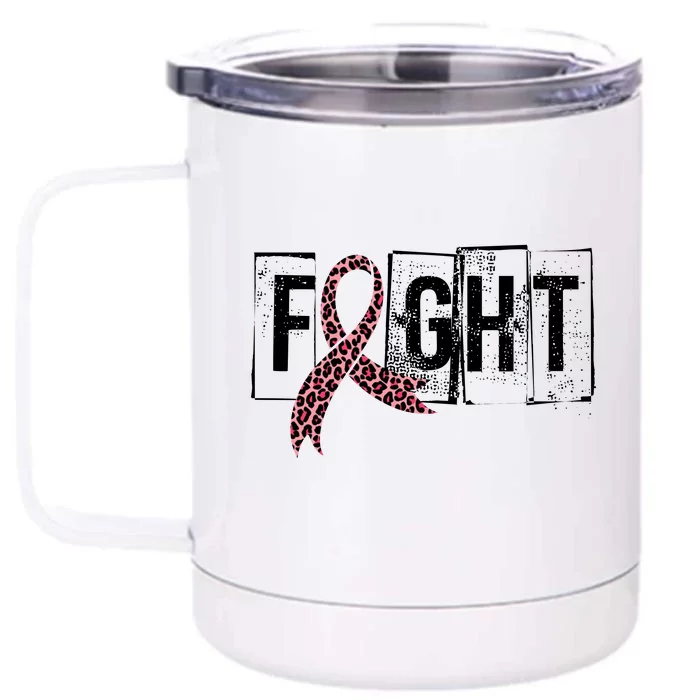 Fight Breast Cancer Awareness Leopard Ribbon Front & Back 12oz Stainless Steel Tumbler Cup