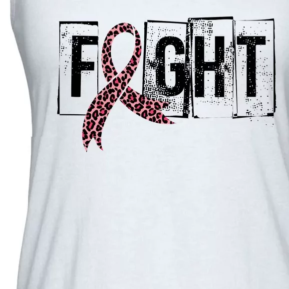 Fight Breast Cancer Awareness Leopard Ribbon Ladies Essential Flowy Tank