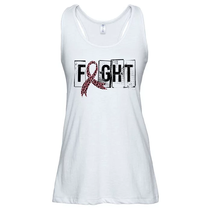 Fight Breast Cancer Awareness Leopard Ribbon Ladies Essential Flowy Tank