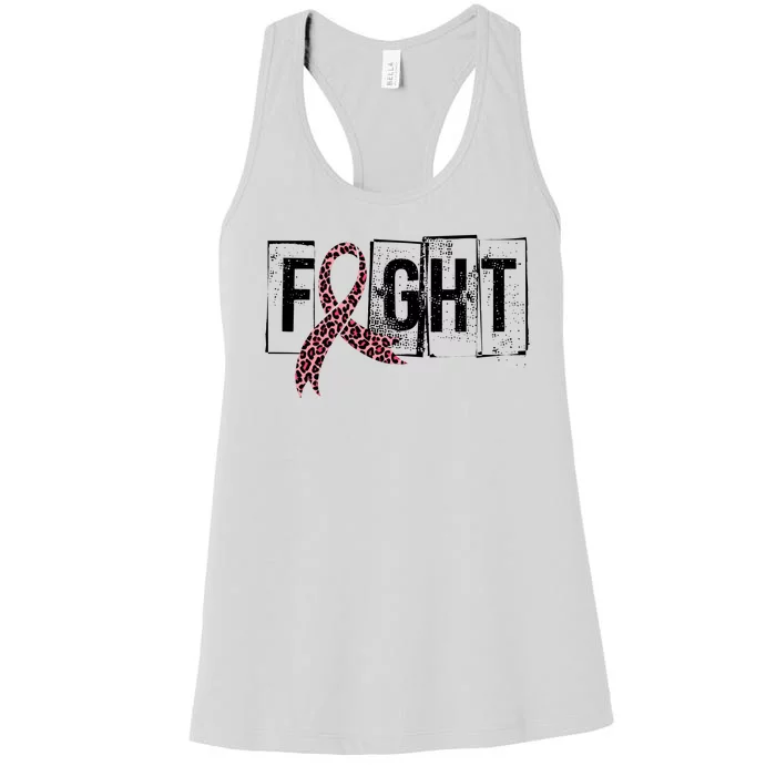 Fight Breast Cancer Awareness Leopard Ribbon Women's Racerback Tank