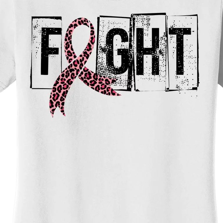 Fight Breast Cancer Awareness Leopard Ribbon Women's T-Shirt