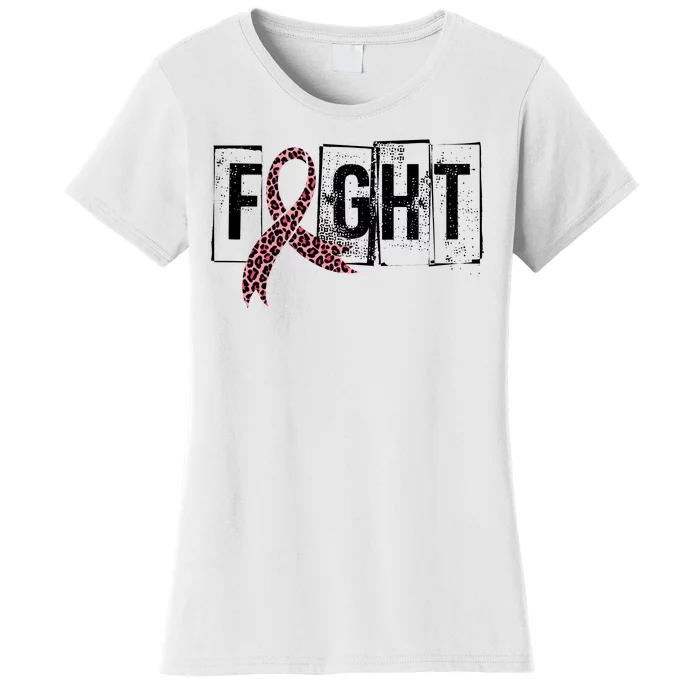 Fight Breast Cancer Awareness Leopard Ribbon Women's T-Shirt