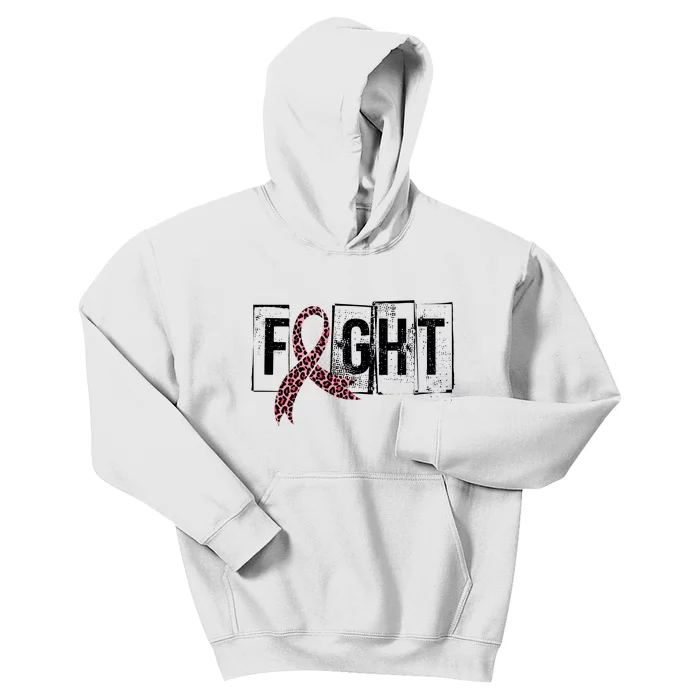 Fight Breast Cancer Awareness Leopard Ribbon Kids Hoodie