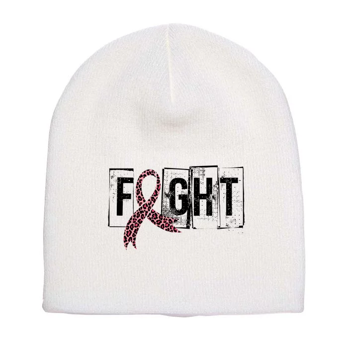 Fight Breast Cancer Awareness Leopard Ribbon Short Acrylic Beanie