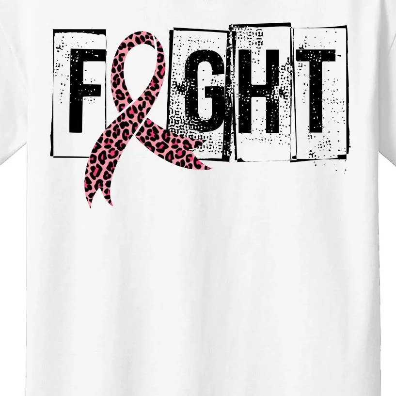 Fight Breast Cancer Awareness Leopard Ribbon Kids T-Shirt