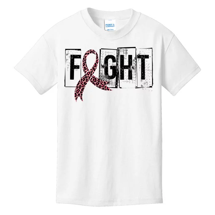 Fight Breast Cancer Awareness Leopard Ribbon Kids T-Shirt