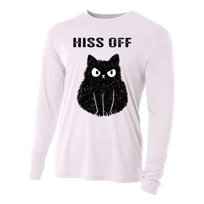 Funny Black Cat Hiss Off Meow Cat Cooling Performance Long Sleeve Crew