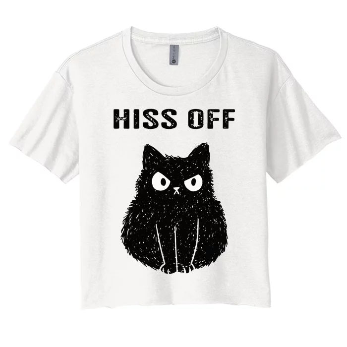 Funny Black Cat Hiss Off Meow Cat Women's Crop Top Tee