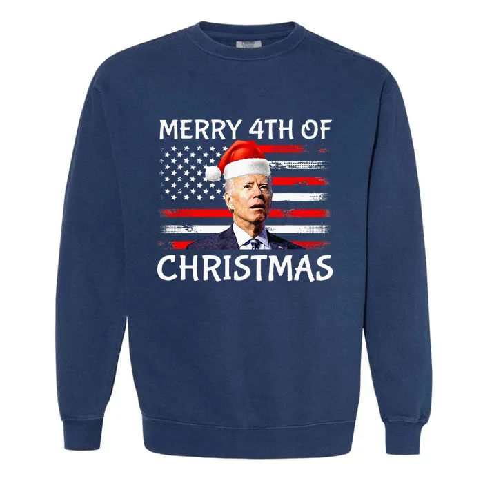 Funny Biden Confused Merry Happy 4th Of July Christmas Flag Garment-Dyed Sweatshirt