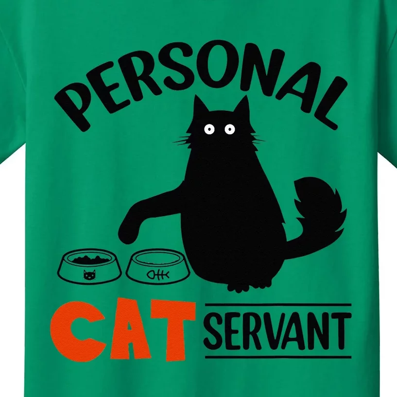 Funny Black Cat Personal Cat Servant Kids T-Shirt