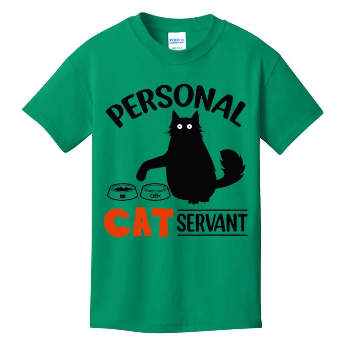 Funny Black Cat Personal Cat Servant Kids T-Shirt