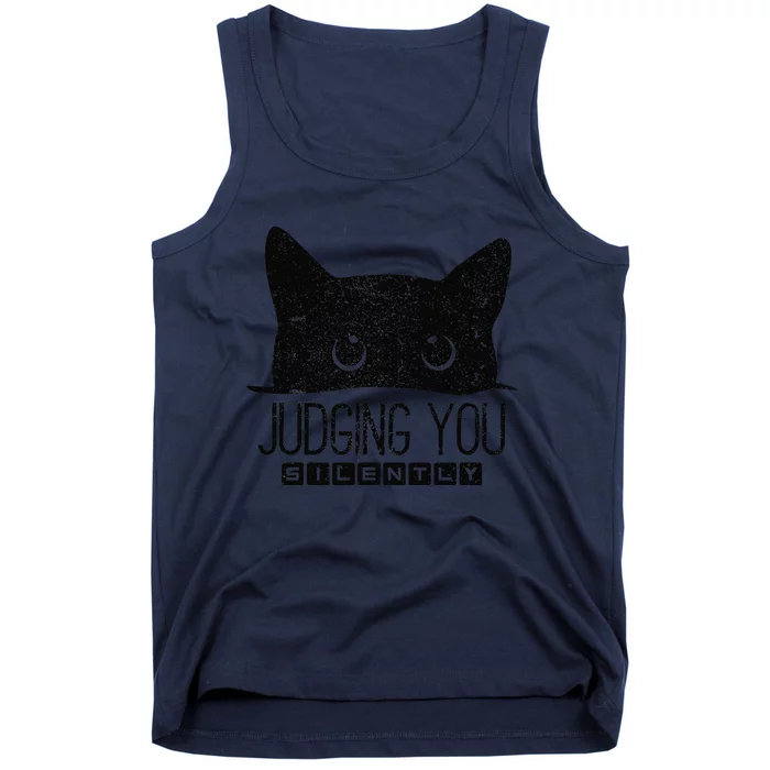 Funny Black Cat Judging You Silently Sarcastic Cat Mom Gift Tank Top