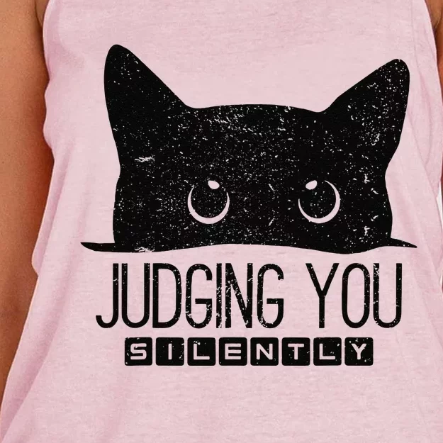 Funny Black Cat Judging You Silently Sarcastic Cat Mom Gift Women's Knotted Racerback Tank