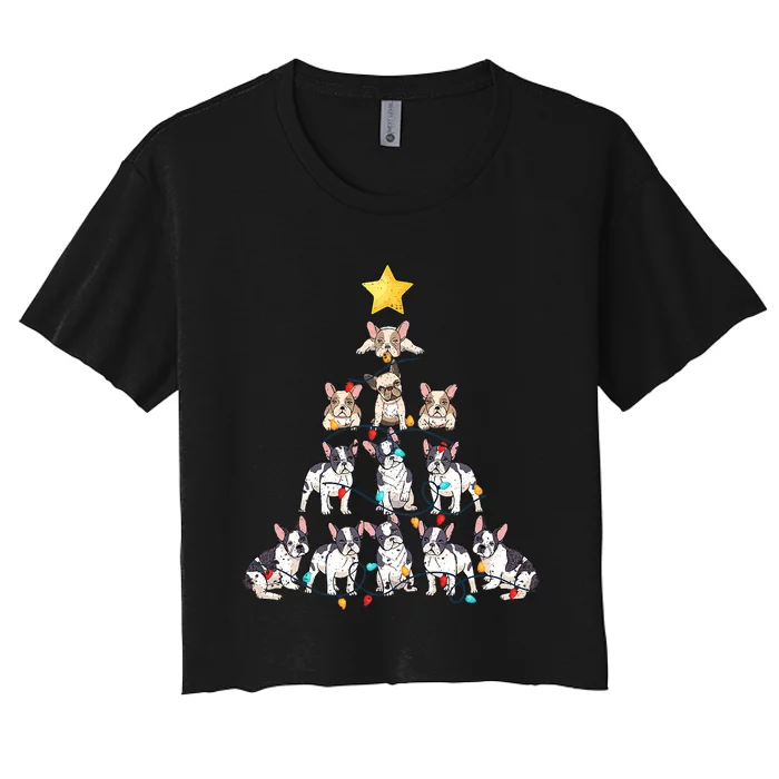 French Bulldog Christmas Tree Frenchie Dog Xmas PJs Pajamas Women's Crop Top Tee